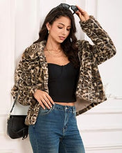 luvamia Women's Leopard Print Faux Fur Jackets Fluffy Furry Winter Coats Cheetah Animal Print Jackets, Oversized, Lapel, Snap Button, Inner Lining, Furry Winter Coats with Pockets, Western Outfits