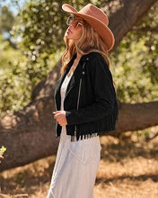 luvamia Fringe Jackets For Women Trendy Cropped Faux Suede Jacket Women Faux Leather Fall Jackets For Women, Full Lining, Zip Up, Tassel Cowgirl Jacket, Country Concert, Western Outfit For Women