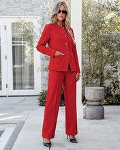 luvamia Pants Suits for Women Dressy 2 Piece Sets Business Casual Outfits Long Sleeve Collarless Blazers, Elastic Waist Wide Leg Pants, Adjustable Back Buckle‌, Professional Work Office Pantsuits