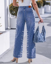 luvamia FleXclusive Wide Leg Rhinestone Jeans for Women High Waist Stretchy Denim Pants Sparkly Bling Jeans, Rhinestone Embellished, Baggy Straight Leg, 29.5" Inch Inseam, Trendy, Party, Night Out, Concert Outfits