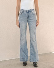 luvamia FleXclusive Flare Jeans for Women Mid Rise Bootcut Denim Pants Distressed Stretchy Denim, Retro Distressed Washed, Chic Y2K Style, Date Night Outfit, Slim Through Knee, Nashville Western Inspired