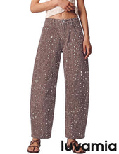 luvamia Barrel Jeans Women Deer Print High Waisted Patterned Denim Pants Knee Darts, 27.5" Inseam, Stretchy, Patterned Pants, Deer Fawn Print, Baggy Jeans Y2K, Speckled Dots, Concert Outfits Women