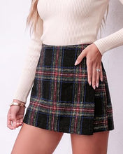 luvamia Plaid Skorts for Woman High Waist Mini Wrap Skort Skirt with Shorts Faux Wrap, Side Zipper, Elastic Waist Back, Trendy Plaid Pattern, Fall Skirts With Shorts Underneath, Asymmetrical Design