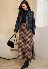 luvamia Plaid Maxi Skirts for Women Trendy A-Line Long Skirt with Side Slit Vintage Plaid Pattern, Back Elastic Waist, Flattering A-Line, High Waisted Skirts, Ankle-Length, Fall Outfits, Holiday Party