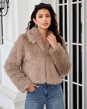 luvamia Faux Fur Jackets for Women Shaggy Crop Coats Fall Winter Outerwear Hook Closure, Long Sleeve, Lapel Collar, Date Night Outfit, Drop Shoulder, Clean Front Design, Long Pile Texture, Solid Color