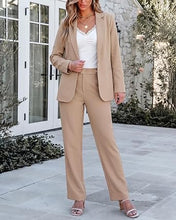 luvamia Pant Suits for Women Dressy 2 Piece Sets Business Casual Pants Set Single Button Blazers, Notch Collar, High Waisted Pants, 29" Inseam, Adjustable Dual Button Waistband, Elegant Office Outfits