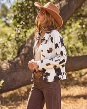 luvamia Faux Suede Cow Print Fall Jackets For Women Cropped Jacket Shacket Faux Leather, Full Lining, Button Down Shackets For Women With Pockets, Oversized Fall Outerwear, Cowgirl Outfits For Women