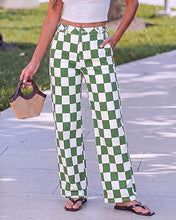 luvamia Checkered Pants Women High Rise Cinch-Waist Stretchy Wide Leg Jeans Adjustable Waist, Patterned Pants for Women, Baggy Jeans Y2K, Checkerboard Print, Alternative Clothes