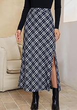 luvamia Plaid Maxi Skirts for Women Trendy A-Line Long Skirt with Side Slit Vintage Plaid Pattern, Back Elastic Waist, Flattering A-Line, High Waisted Skirts, Ankle-Length, Fall Outfits, Holiday Party