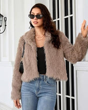 luvamia Faux Fur Jackets for Women Shaggy Crop Coats Fall Winter Outerwear Hook Closure, Long Sleeve, Lapel Collar, Date Night Outfit, Drop Shoulder, Clean Front Design, Long Pile Texture, Solid Color