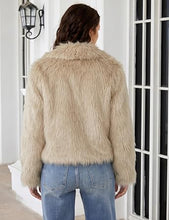 luvamia Faux Fur Jackets for Women Shaggy Crop Coats Fall Winter Outerwear Hook Closure, Long Sleeve, Lapel Collar, Date Night Outfit, Drop Shoulder, Clean Front Design, Long Pile Texture, Solid Color