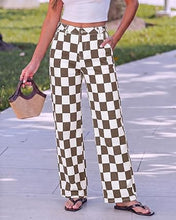 luvamia Checkered Pants Women High Rise Cinch-Waist Stretchy Wide Leg Jeans Adjustable Waist, Patterned Pants for Women, Baggy Jeans Y2K, Checkerboard Print, Alternative Clothes