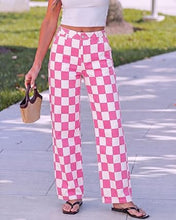 luvamia Checkered Pants Women High Rise Cinch-Waist Stretchy Wide Leg Jeans Adjustable Waist, Patterned Pants for Women, Baggy Jeans Y2K, Checkerboard Print, Alternative Clothes