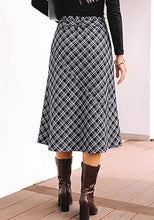 luvamia Plaid Midi Skirts for Women High Waist A-Line Fall Skirt with Belt Front Slit Opening, Asymmetrical Front Hem, Overlapping Front Panel, Diagonal Plaid Pattern, Back Elastic Waist, Fall Outfits