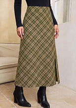 luvamia Plaid Maxi Skirts for Women Trendy A-Line Long Skirt with Side Slit Vintage Plaid Pattern, Back Elastic Waist, Flattering A-Line, High Waisted Skirts, Ankle-Length, Fall Outfits, Holiday Party