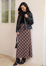 luvamia Plaid Maxi Skirts for Women Trendy A-Line Long Skirt with Side Slit Vintage Plaid Pattern, Back Elastic Waist, Flattering A-Line, High Waisted Skirts, Ankle-Length, Fall Outfits, Holiday Party
