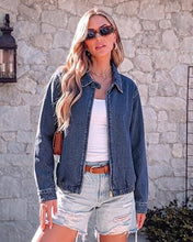 luvamia Oversized Jean Jacket Women Zip Up Bomber Denim Jacket Fall Outfits Modern Bomber Silhouette, Loose Fall Jackets, Elasticized Hem, Button-Tab Collar, Dropped Shoulders, Trendy Western Outfits