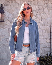luvamia Oversized Jean Jacket Women Zip Up Bomber Denim Jacket Fall Outfits Modern Bomber Silhouette, Loose Fall Jackets, Elasticized Hem, Button-Tab Collar, Dropped Shoulders, Trendy Western Outfits