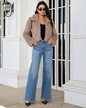 luvamia Faux Fur Jackets for Women Shaggy Crop Coats Fall Winter Outerwear Hook Closure, Long Sleeve, Lapel Collar, Date Night Outfit, Drop Shoulder, Clean Front Design, Long Pile Texture, Solid Color