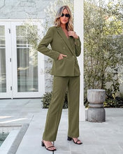 luvamia Pants Suits Women 2 Piece Double Breasted Business Casual Outfits Classic Notch Lapel, Wide Leg Pants, Structured Shoulders, Professional Dressy Pantsuit Set, Office Chic, 2026 Fall Fashion