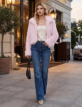 luvamia Faux Fur Jackets for Women Shaggy Crop Coats Fall Winter Outerwear Hook Closure, Long Sleeve, Lapel Collar, Date Night Outfit, Drop Shoulder, Clean Front Design, Long Pile Texture, Solid Color