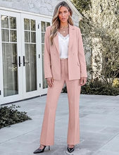 luvamia 2 Piece Sets for Women Blazer Pants Suits Business Casual Outfits Long Sleeve Belted Double Breasted Blazer, Elastic High Waisted Flared Pants, Dressy Pantsuits, Work Outfits for Women Office