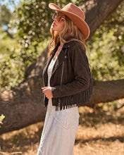 luvamia Fringe Jackets For Women Trendy Cropped Faux Suede Jacket Women Faux Leather Fall Jackets For Women, Full Lining, Zip Up, Tassel Cowgirl Jacket, Country Concert, Western Outfit For Women