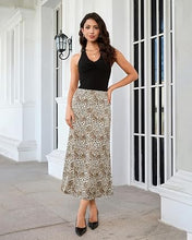 luvamia Women Satin Skirt Leopard Print Maxi Long Stretchy Elastic Skirts Cheetah Animal Print, Bias Cut Skirt, A-Line, High Waisted, Flowy Long Slip Skirts, Elastic Waistband, Fall Outfits for Women