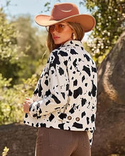 luvamia Faux Suede Cow Print Fall Jackets For Women Cropped Jacket Shacket Faux Leather, Full Lining, Button Down Shackets For Women With Pockets, Oversized Fall Outerwear, Cowgirl Outfits For Women