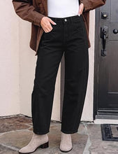 luvamia FleXcLusive Barrel Jeans Women Trendy High Waisted Wide Leg Baggy Denim Pants Adjustable Back Cinched Waist, Front Seam Jeans, Ankle Length, Stretchy Jeans for Women, 28 Inch Inseam, Casual Fall Outfit