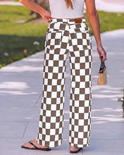 luvamia Checkered Pants Women High Rise Cinch-Waist Stretchy Wide Leg Jeans Adjustable Waist, Patterned Pants for Women, Baggy Jeans Y2K, Checkerboard Print, Alternative Clothes
