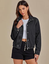 luvamia Jean Jacket Women Funnel Neck Zip Up Oversized Casual Denim Jackets Long Sleeve Short Jackets for Women, Elastic Hem Detail, Side Slant Pockets, Drop Shoulder, No Stretch, Western Fall Outfits