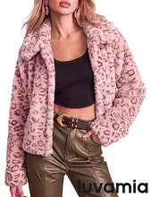 luvamia Women's Leopard Print Faux Fur Jackets Fluffy Furry Winter Coats Cheetah Animal Print Jackets, Oversized, Lapel, Snap Button, Inner Lining, Furry Winter Coats with Pockets, Western Outfits