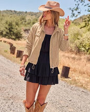 luvamia Faux Suede Jackets Women Oversized Cropped Funnel Neck Zip Up Coats Soft Faux Suede, Stand Collar, Loose Fit, Front Zipper, Modern Bomber Silhouette & Adjustable Hem, Fall Essential Outerwear