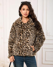 luvamia Women's Leopard Print Faux Fur Jackets Fluffy Furry Winter Coats Cheetah Animal Print Jackets, Oversized, Lapel, Snap Button, Inner Lining, Furry Winter Coats with Pockets, Western Outfits