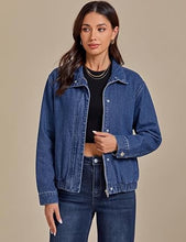 luvamia Jean Jacket Women Funnel Neck Zip Up Oversized Casual Denim Jackets Long Sleeve Short Jackets for Women, Elastic Hem Detail, Side Slant Pockets, Drop Shoulder, No Stretch, Western Fall Outfits