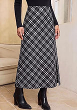 luvamia Plaid Maxi Skirts for Women Trendy A-Line Long Skirt with Side Slit Vintage Plaid Pattern, Back Elastic Waist, Flattering A-Line, High Waisted Skirts, Ankle-Length, Fall Outfits, Holiday Party