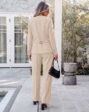 luvamia Pants Suits for Women Dressy 2 Piece Sets Business Casual Outfits Long Sleeve Collarless Blazers, Elastic Waist Wide Leg Pants, Adjustable Back Buckle‌, Professional Work Office Pantsuits