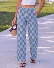 luvamia Checkered Pants Women High Rise Cinch-Waist Stretchy Wide Leg Jeans Adjustable Waist, Patterned Pants for Women, Baggy Jeans Y2K, Checkerboard Print, Alternative Clothes