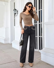 luvamia FleXcLusive Wide Leg Jeans for Women High Waisted Leopard Patchwork Denim Pants Stretchy, Baggy Straight Leg, 29.5" Inseam, Leopard Trimmed Waist & Front Pockets, Cheetah Print Back Pockets, Western Outfit