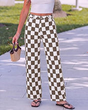 luvamia Checkered Pants Women High Rise Cinch-Waist Stretchy Wide Leg Jeans Adjustable Waist, Patterned Pants for Women, Baggy Jeans Y2K, Checkerboard Print, Alternative Clothes