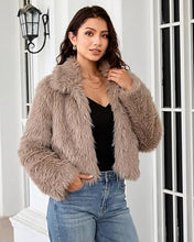 luvamia Faux Fur Jackets for Women Shaggy Crop Coats Fall Winter Outerwear Hook Closure, Long Sleeve, Lapel Collar, Date Night Outfit, Drop Shoulder, Clean Front Design, Long Pile Texture, Solid Color