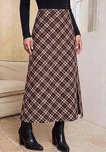 luvamia Plaid Maxi Skirts for Women Trendy A-Line Long Skirt with Side Slit Vintage Plaid Pattern, Back Elastic Waist, Flattering A-Line, High Waisted Skirts, Ankle-Length, Fall Outfits, Holiday Party