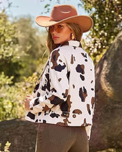 luvamia Faux Suede Cow Print Fall Jackets For Women Cropped Jacket Shacket Faux Leather, Full Lining, Button Down Shackets For Women With Pockets, Oversized Fall Outerwear, Cowgirl Outfits For Women