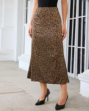 luvamia Women Satin Skirt Leopard Print Maxi Long Stretchy Elastic Skirts Cheetah Animal Print, Bias Cut Skirt, A-Line, High Waisted, Flowy Long Slip Skirts, Elastic Waistband, Fall Outfits for Women