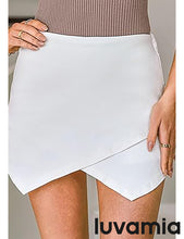 LUVAMIA Denim High Waisted Shorts Skort Stretch Asymmetrical Wrap Skirt