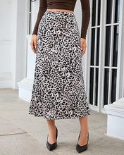 luvamia Women Satin Skirt Leopard Print Maxi Long Stretchy Elastic Skirts Cheetah Animal Print, Bias Cut Skirt, A-Line, High Waisted, Flowy Long Slip Skirts, Elastic Waistband, Fall Outfits for Women