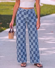 luvamia Checkered Pants Women High Rise Cinch-Waist Stretchy Wide Leg Jeans Adjustable Waist, Patterned Pants for Women, Baggy Jeans Y2K, Checkerboard Print, Alternative Clothes
