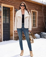 luvamia Faux Fur Jackets for Women Fall Coats Oversized Winter Outerwears Short Pile Surface, Side Pockets, Wide Lapel Collar, Dropped Shoulder, Fall Winter Layering, Snap Button Closure, Open Front