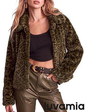 luvamia Women's Leopard Print Faux Fur Jackets Fluffy Furry Winter Coats Cheetah Animal Print Jackets, Oversized, Lapel, Snap Button, Inner Lining, Furry Winter Coats with Pockets, Western Outfits